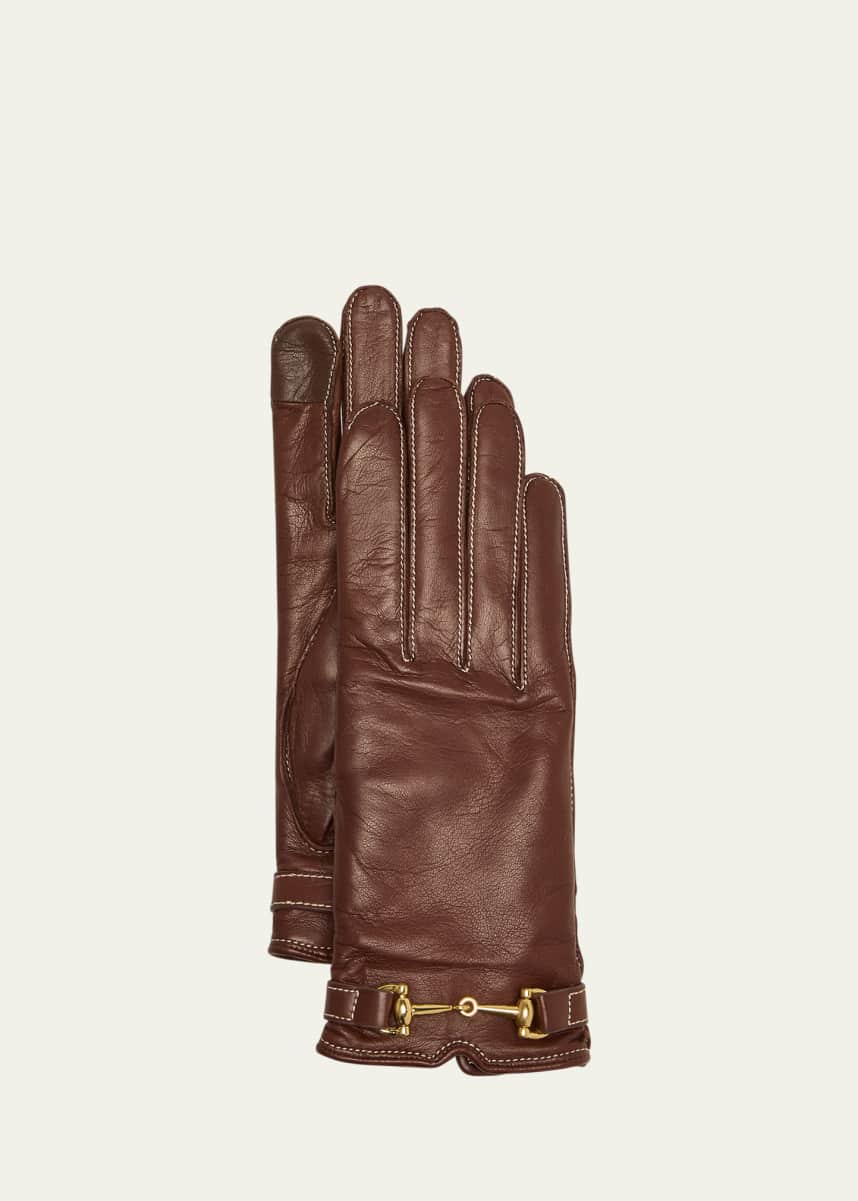 Agnelle Classic Buckled Leather & Cashmere Gloves