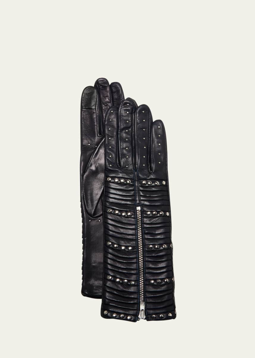 Agnelle Chevron Quilted Leather Gloves
