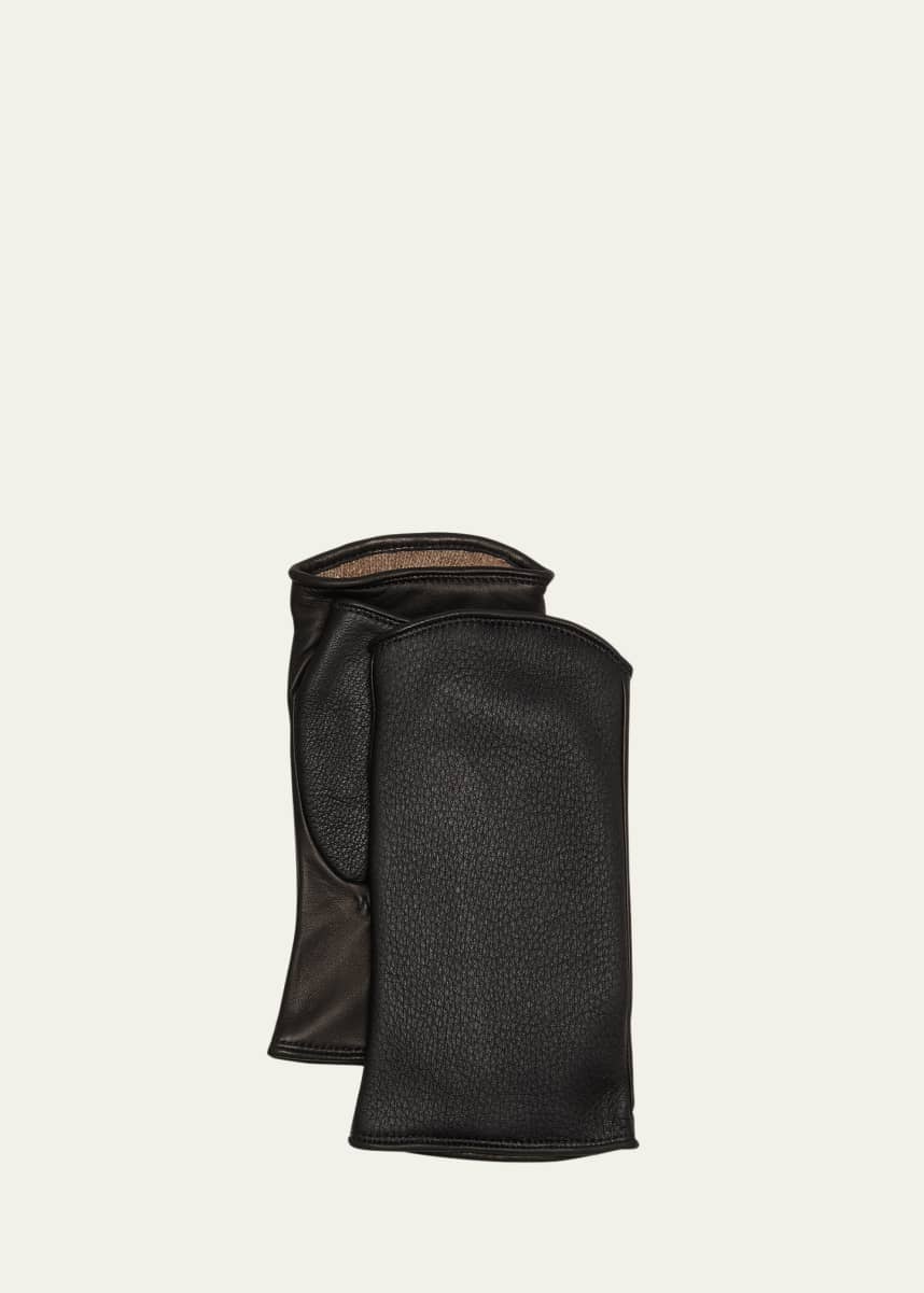 Agnelle Leather & Cashmere Fingerless Gloves