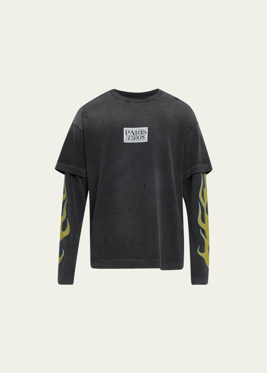 Givenchy Men's Faded Double-Layer Flame T-Shirt