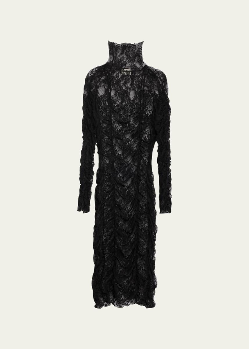 anOnlyChild Ruched Lace Midi Dress