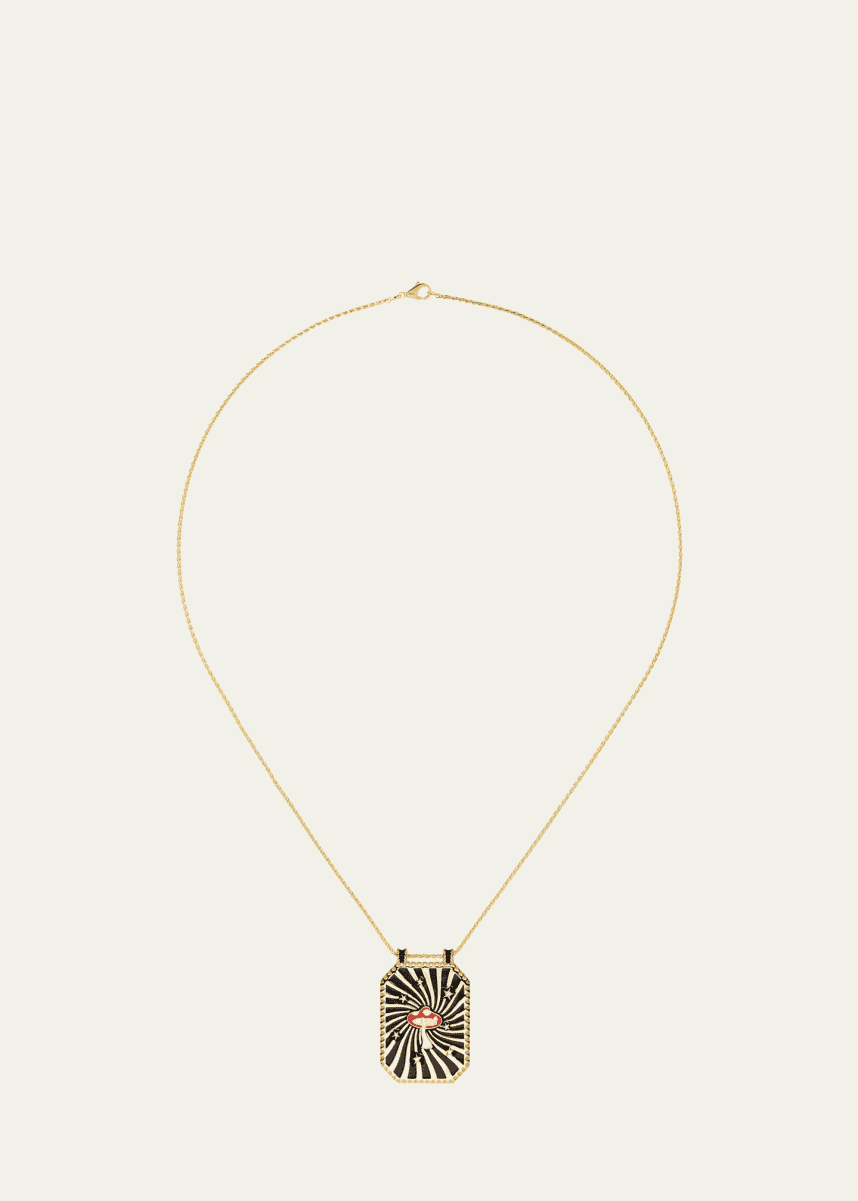 Marie Lichtenberg 18K Yellow Gold Black Mushroom Scapular Necklace with Diamonds
