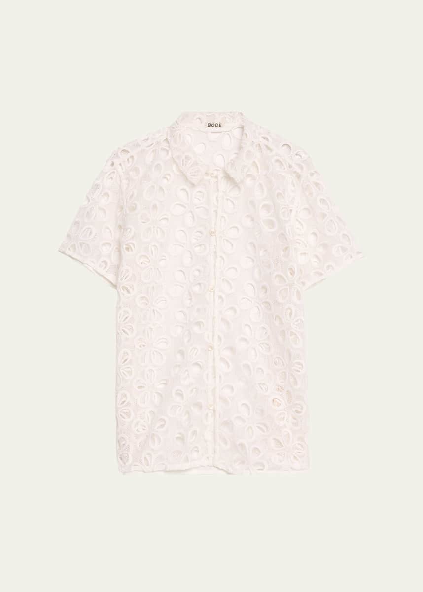 Bode Primrose Floral Lace Button Down Shirt