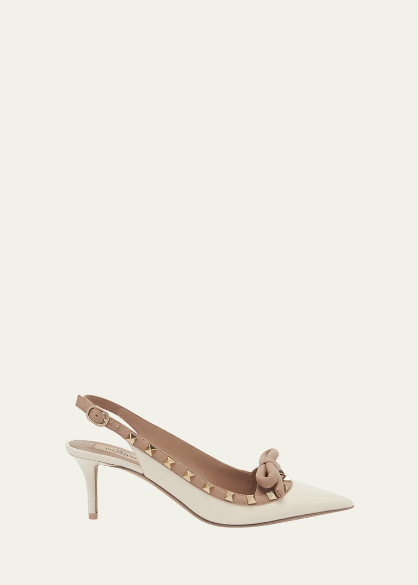 Valentino Garavani Rockstud Bicolor Bow Slingback Pumps