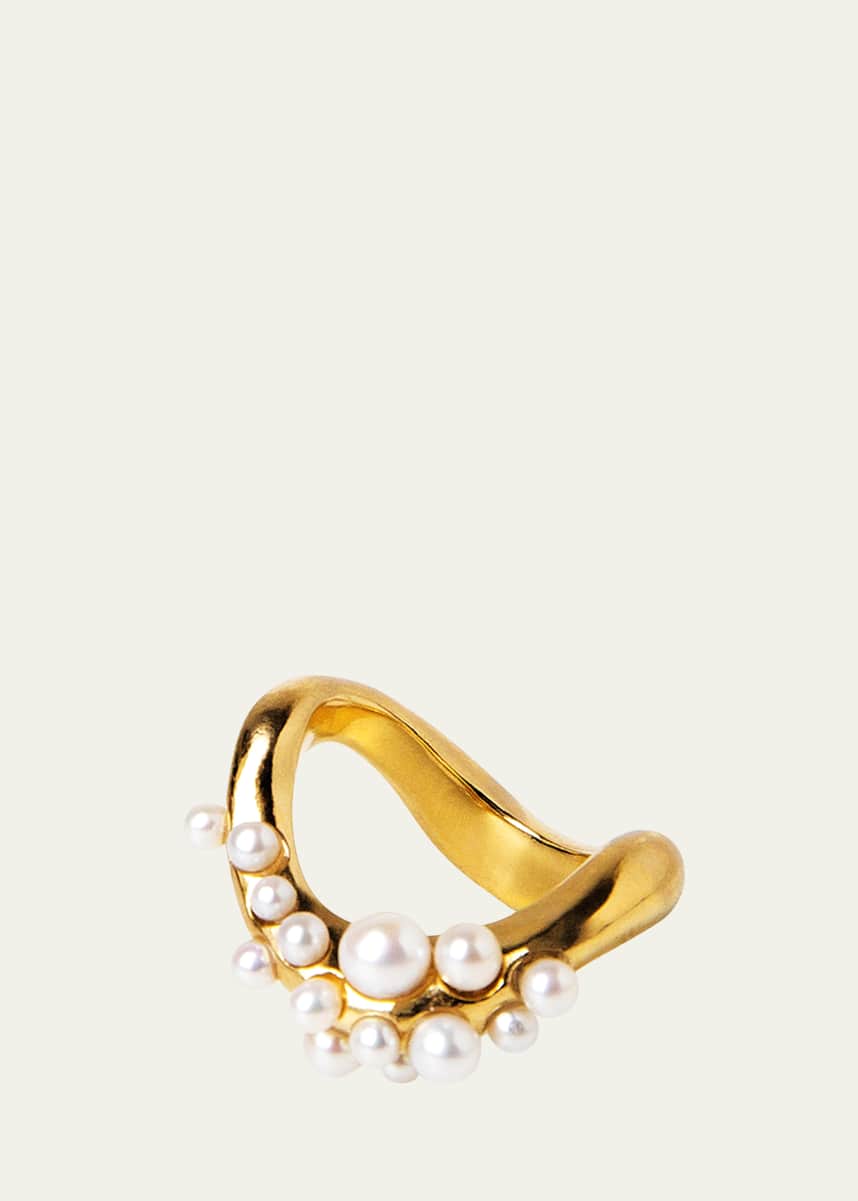 Beatriz Palacios 18K Gold Vermeil Wave Ring with Freshwater Pearls