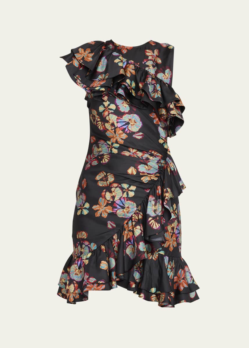 Ulla Johnson Candace Ruffled Floral Silk Mini Dress
