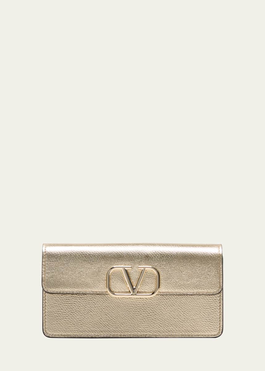 Valentino Garavani VLOGO Signature Metallic Leather Wallet on Chain