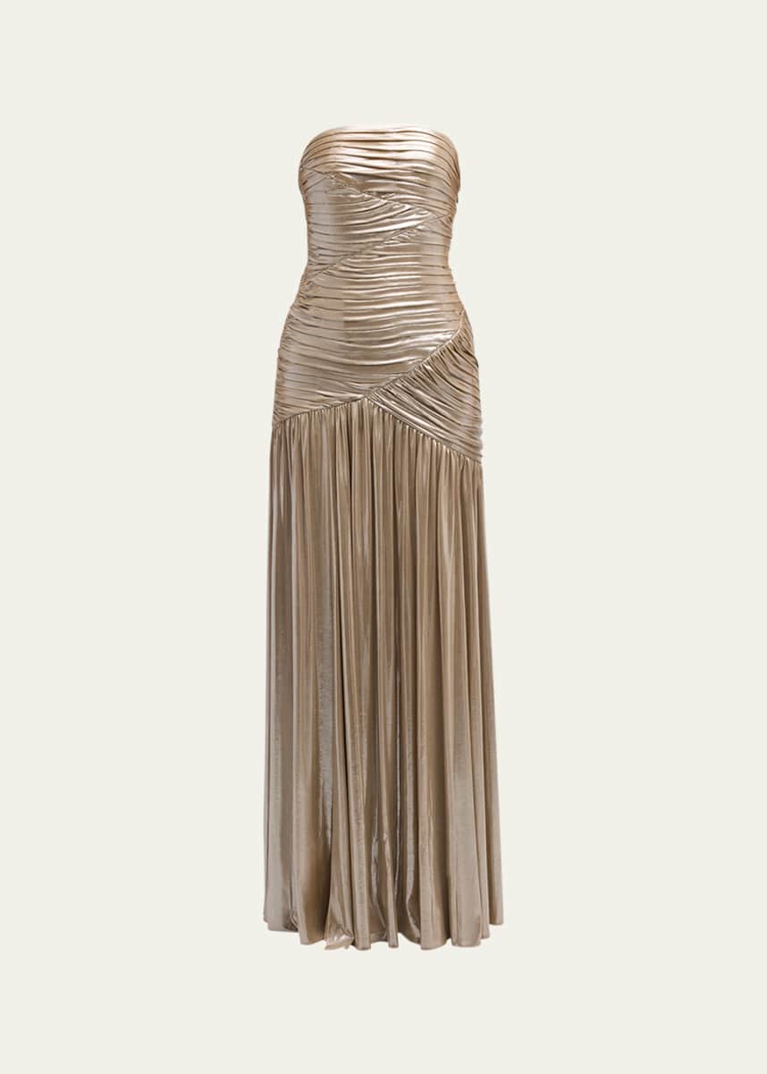 Retrofete Josie Strapless Lamé Slit Gown