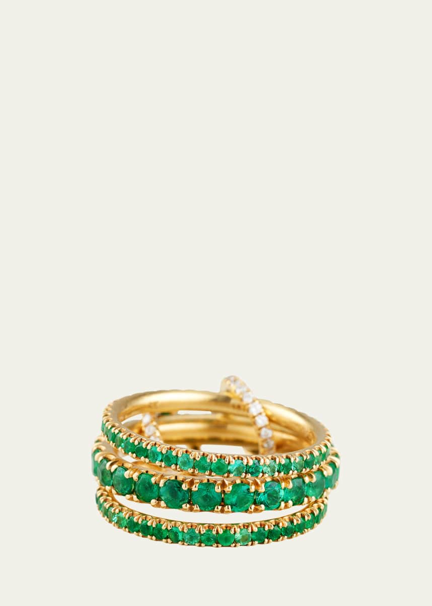 Spinelli Kilcollin 18K Yellow Gold Isla Emerald 3 Link Ring with 2 Diamond Connectors