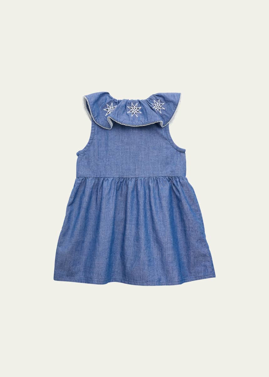 Chloe Girl's Embroidered Chambray Dress, Size 6M-3T