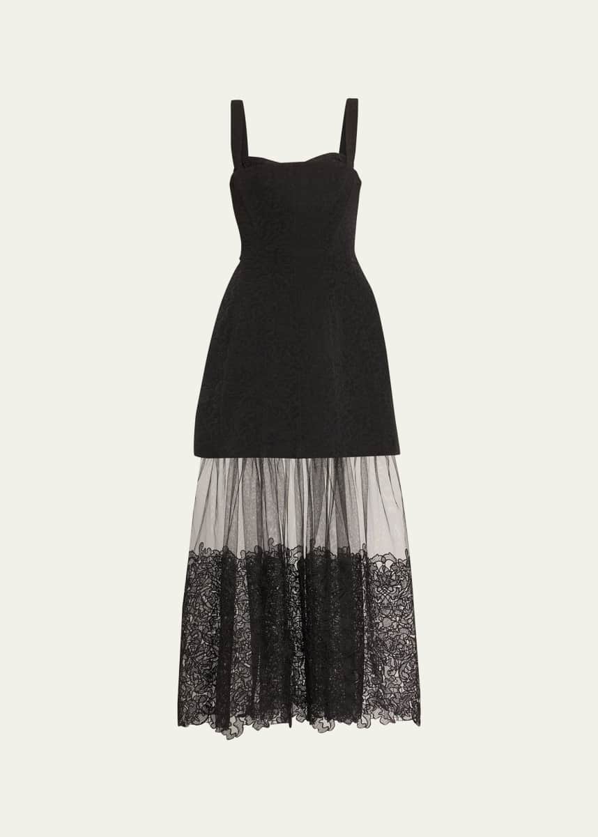 SIMKHAI Callan Jacquard Lace Sleeveless Bustier Midi Dress
