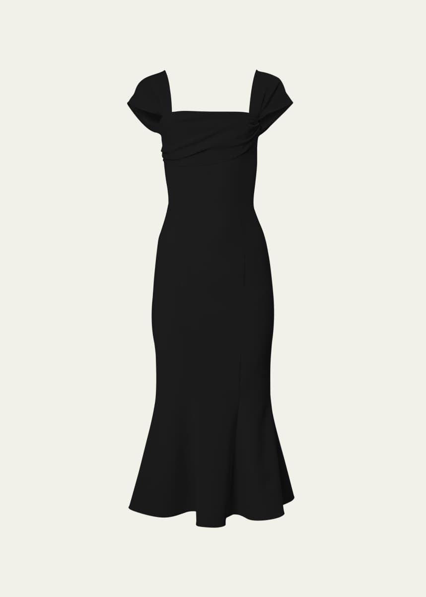 Carolina Herrera Square Neck Trumpet Midi Dress with Cap Sleeves