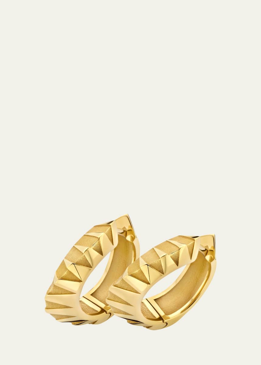 Dries Criel 18K Yellow Gold Pyramid Medium Hoop Earrings with White Diamonds