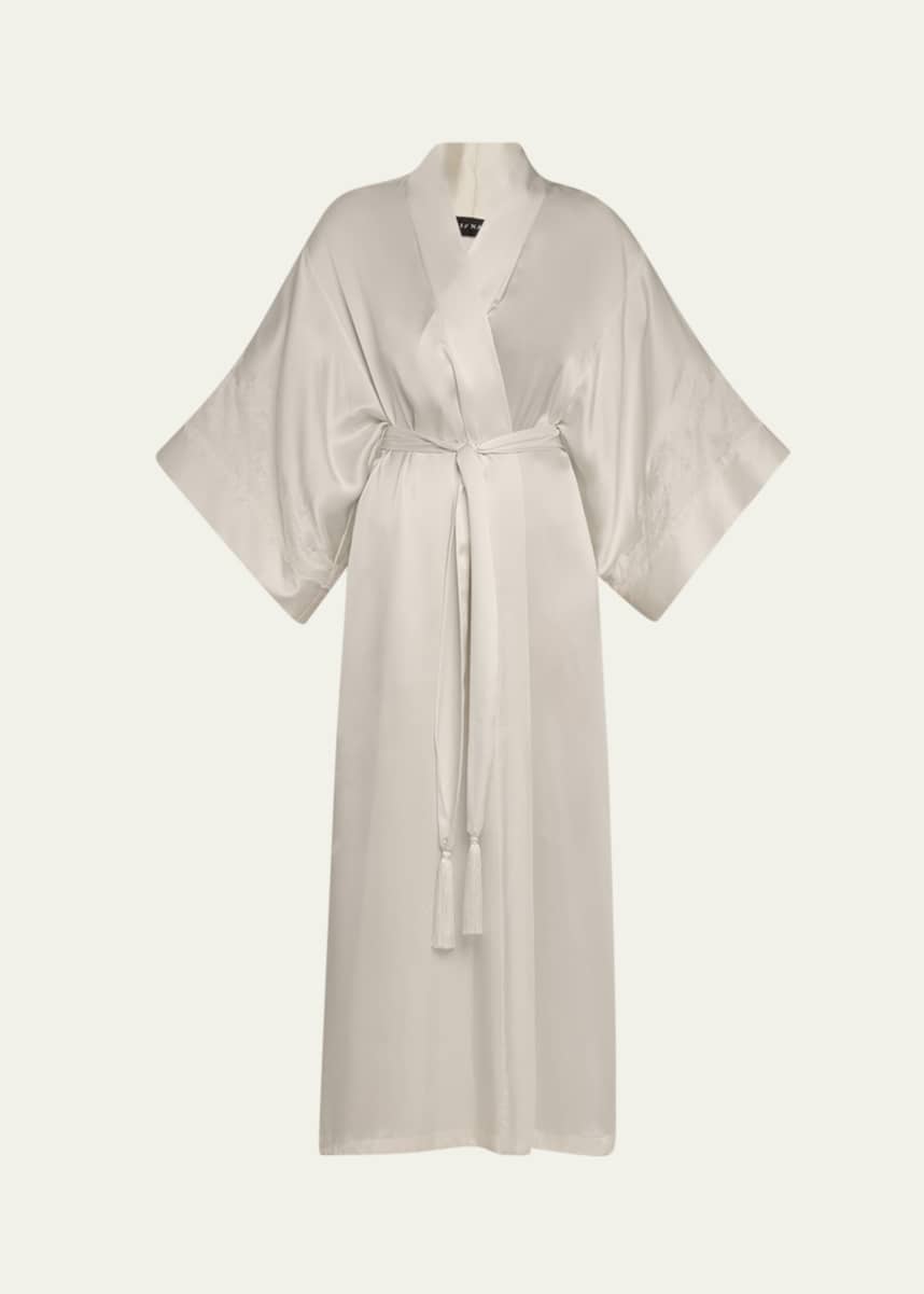 Josie Natori Lolita Lace-Trim Silk Charmeuse Robe