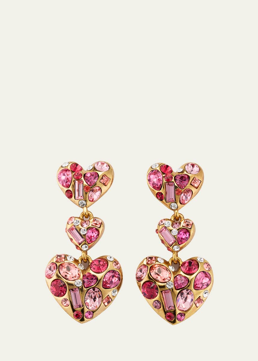 Oscar de la Renta Golden Gemstone Heart Chandelier Earrings