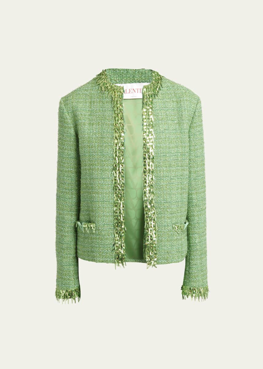 Valentino Garavani Tweed Sequin Fringe Embroidered Jacket