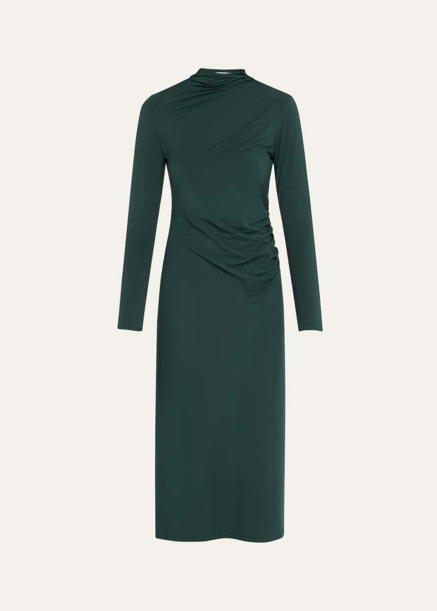 Vince Long-Sleeve Ruched TurtleNeck Midi Dress