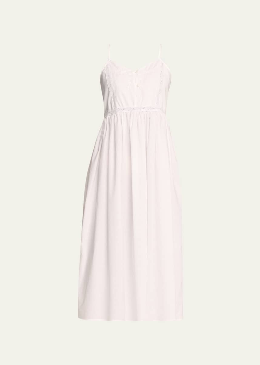 Hanro Ana Cotton Lace-Yoke Nightgown, White - Bergdorf Goodman
