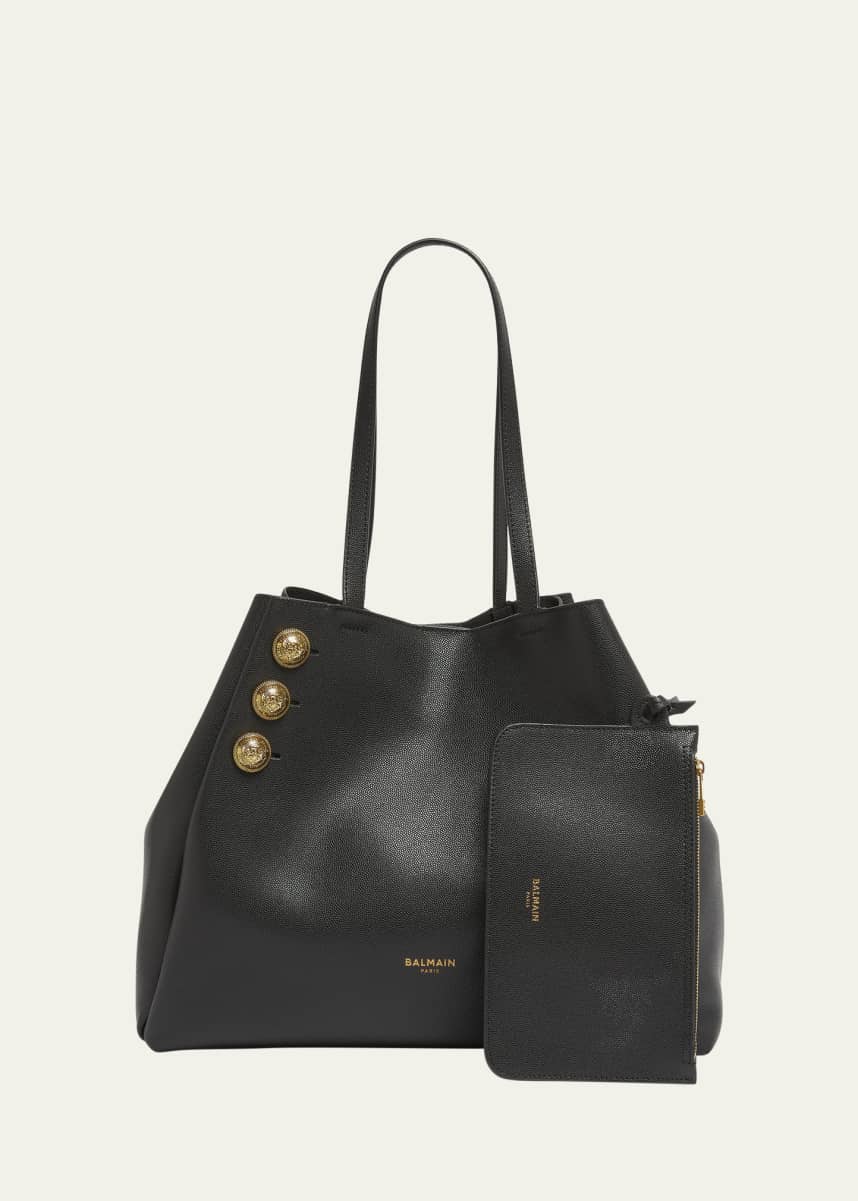 Balmain Embleme Shopper Tote Bag in Grained Leather