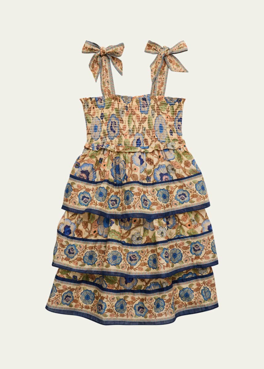 Zimmermann Girl's Junie Shirred Tiered Dress, Size 1-12
