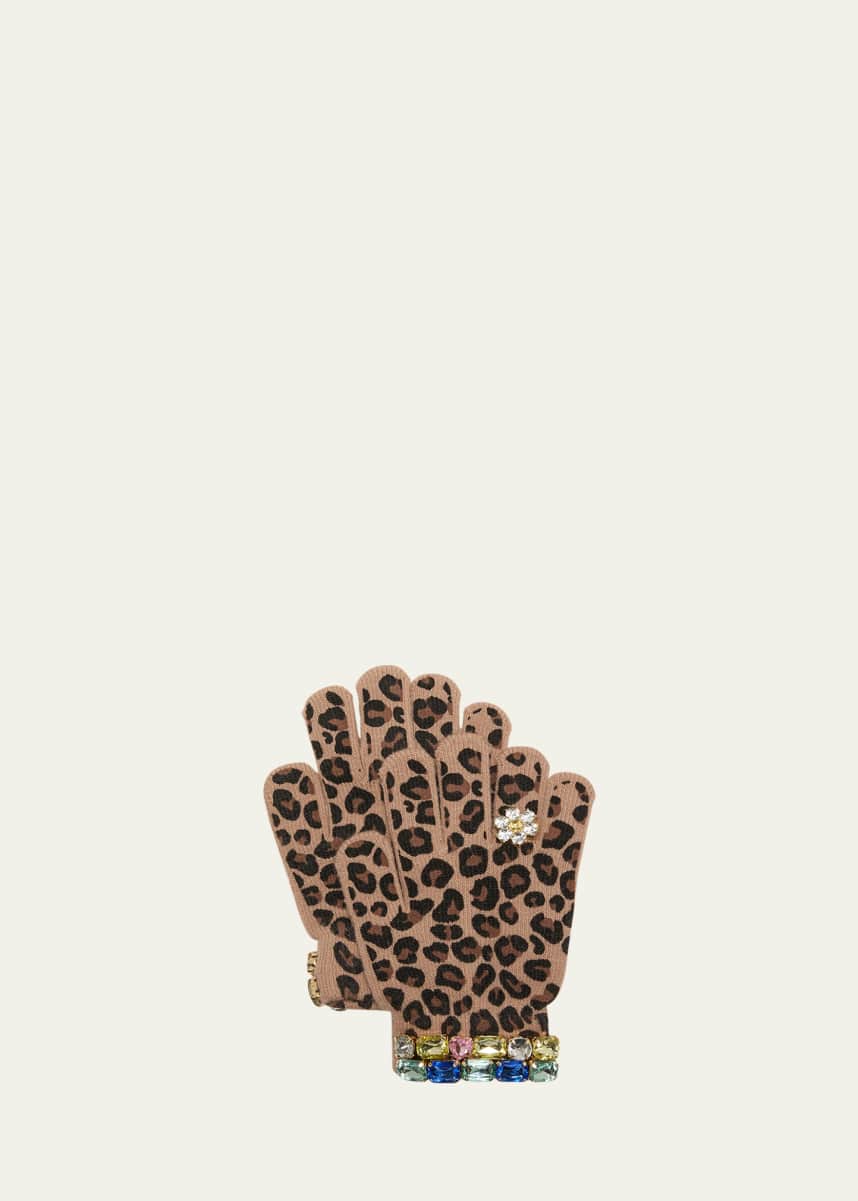 Super Smalls Girl's Leopard-Print Embellished Gloves