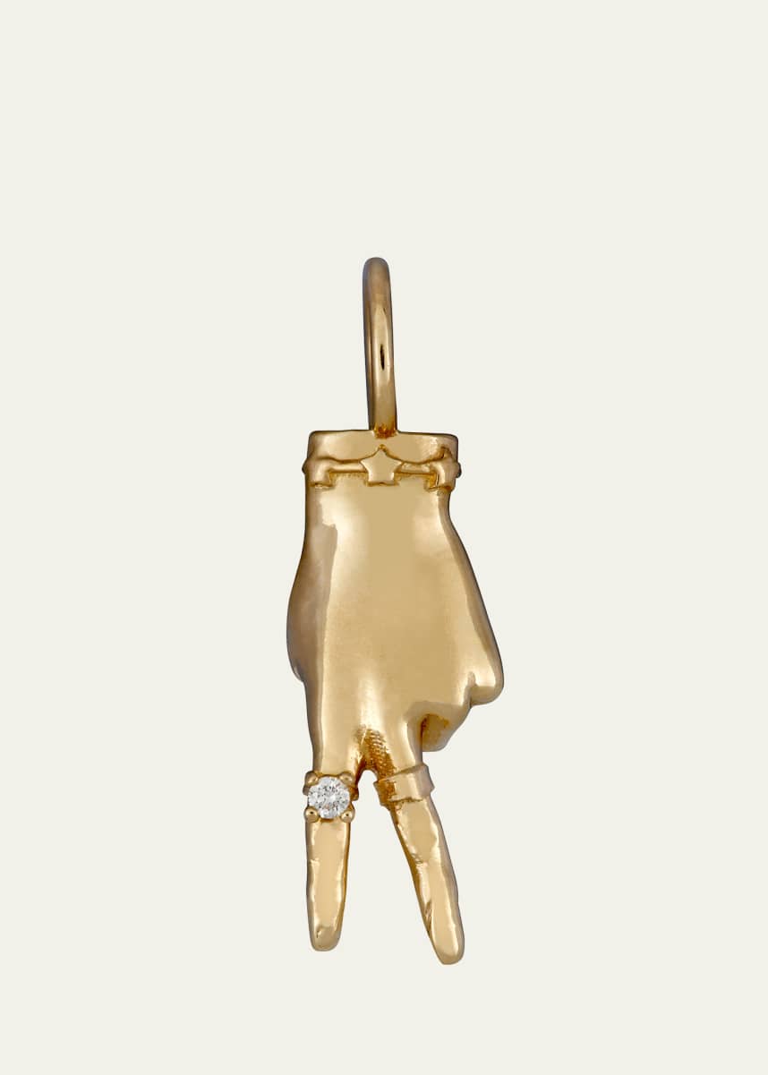 Maura Green Jewelry 14K Yellow Gold Peace Sign LadyFinger Pendant with Diamond