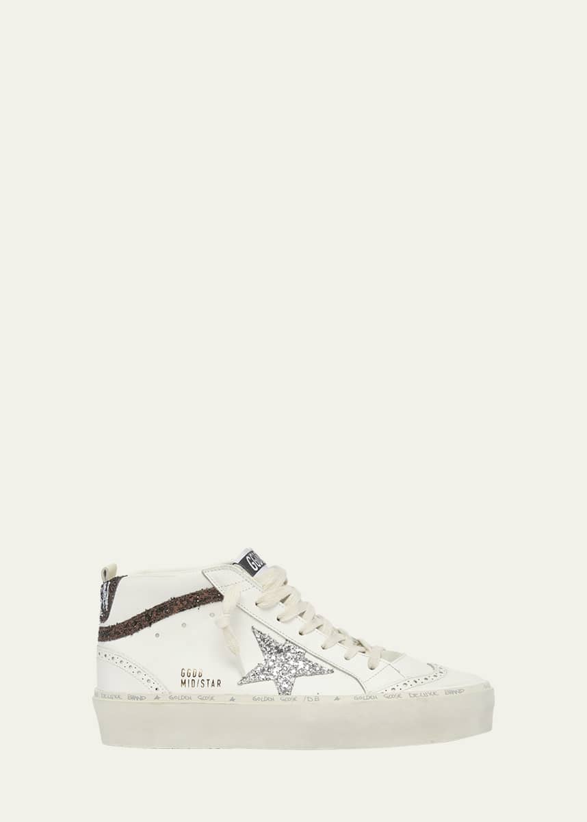 Golden Goose Mid Star Glitter Wing-Tip Sneakers