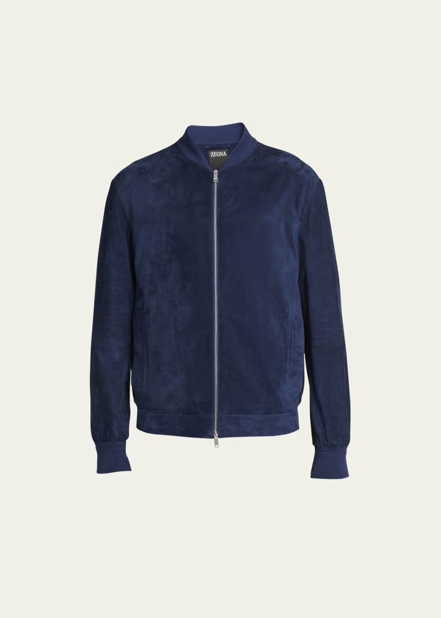 ZEGNA Men's Suede Full-Zip Bomber Jacket