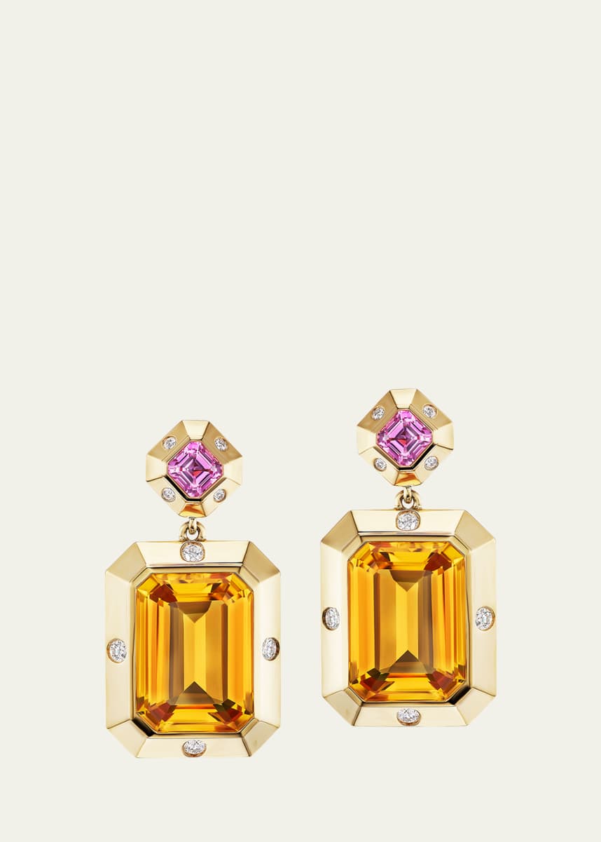 Gemella Jewels 18K Yellow Gold Stella Pink Sapphire, Citrine, and Diamond Drop Earrings