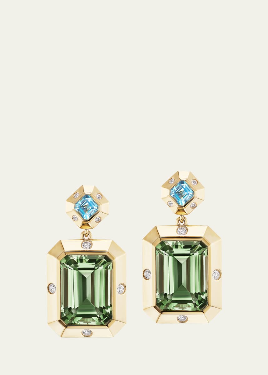 Gemella Jewels 18K Yellow Gold Stella Blue Topaz, Green Amethyst, and Diamond Drop Earrings