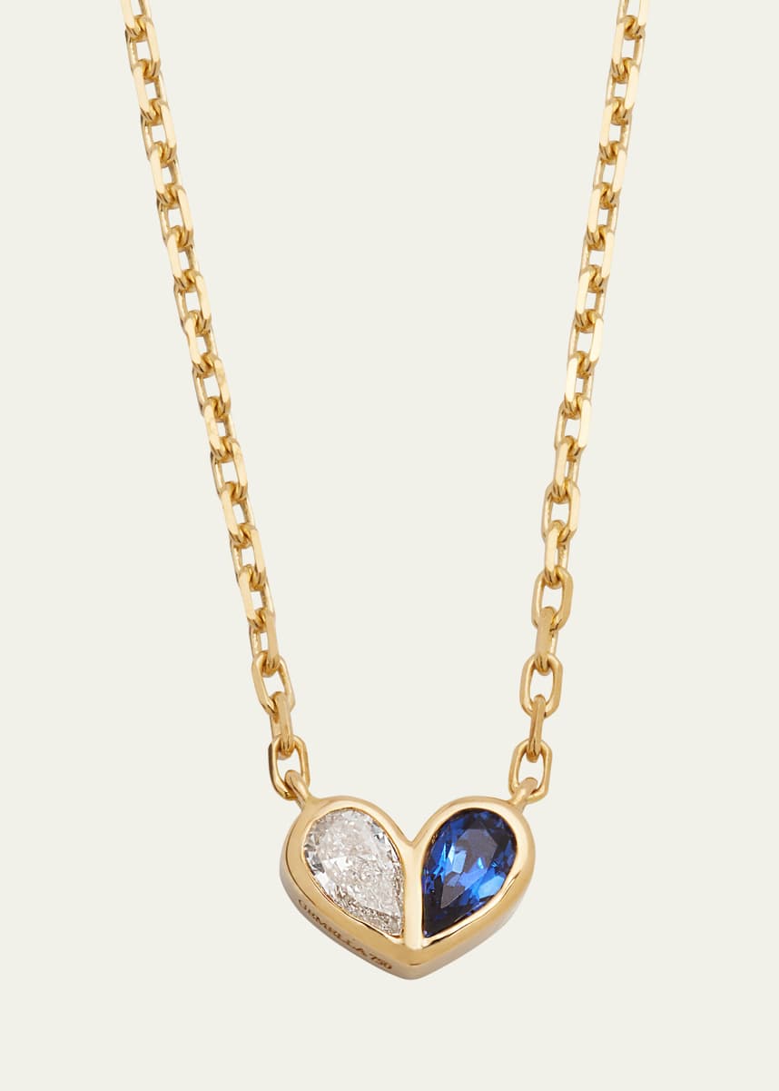 Gemella Jewels 18K Yellow Gold Sweetheart Diamond and Blue Sapphire Necklace
