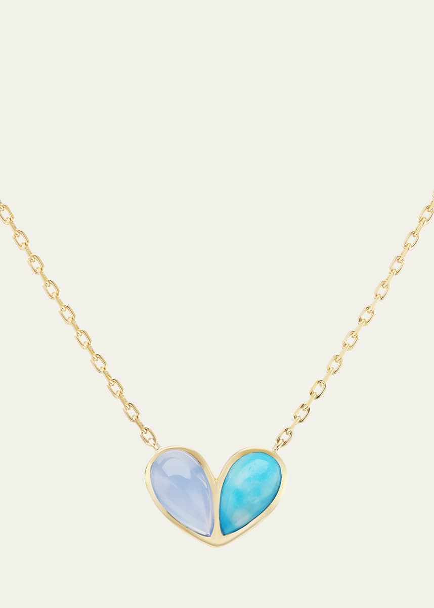 Gemella Jewels 18K Yellow Gold Jumbo Sweetheart Aquamarine and Larimar Necklace