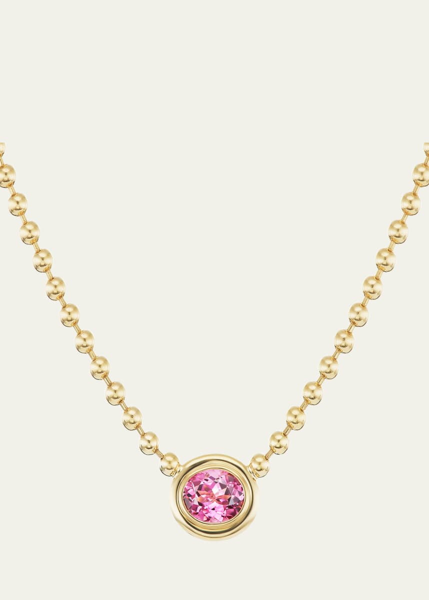 Gemella Jewels 18K Yellow Gold Double Bubble Bezel Pink Tourmaline Oval Pendant Necklace