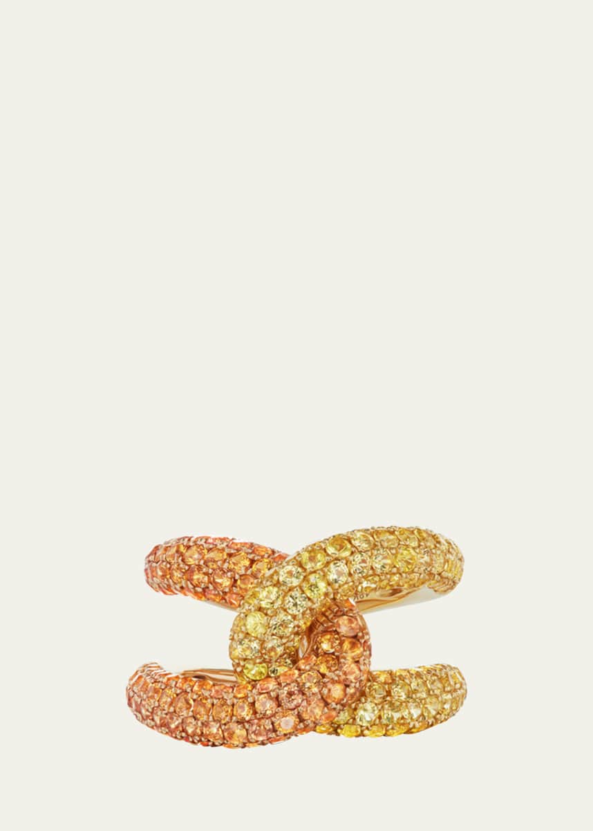 Gemella Jewels 18K Yellow Gold Intertwin Orange and Yellow Sapphire Statement Ring