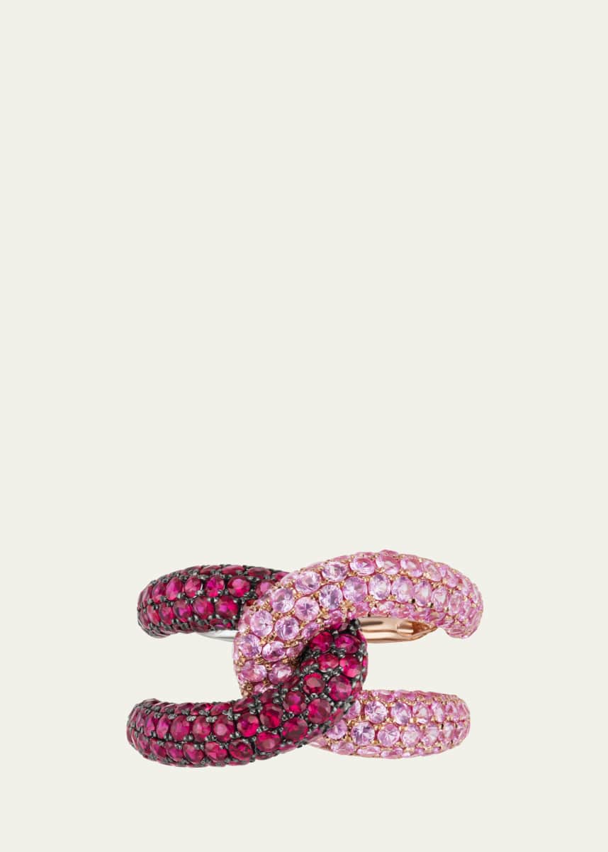 Gemella Jewels 18K Yellow Gold Intertwin Ruby and Pink Sapphire Statement Ring