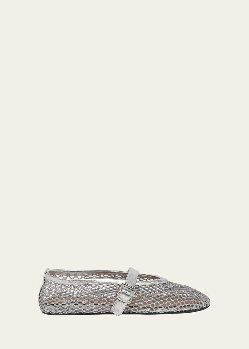 ALAIA Metallic Net Mary Jane Ballerina Flats