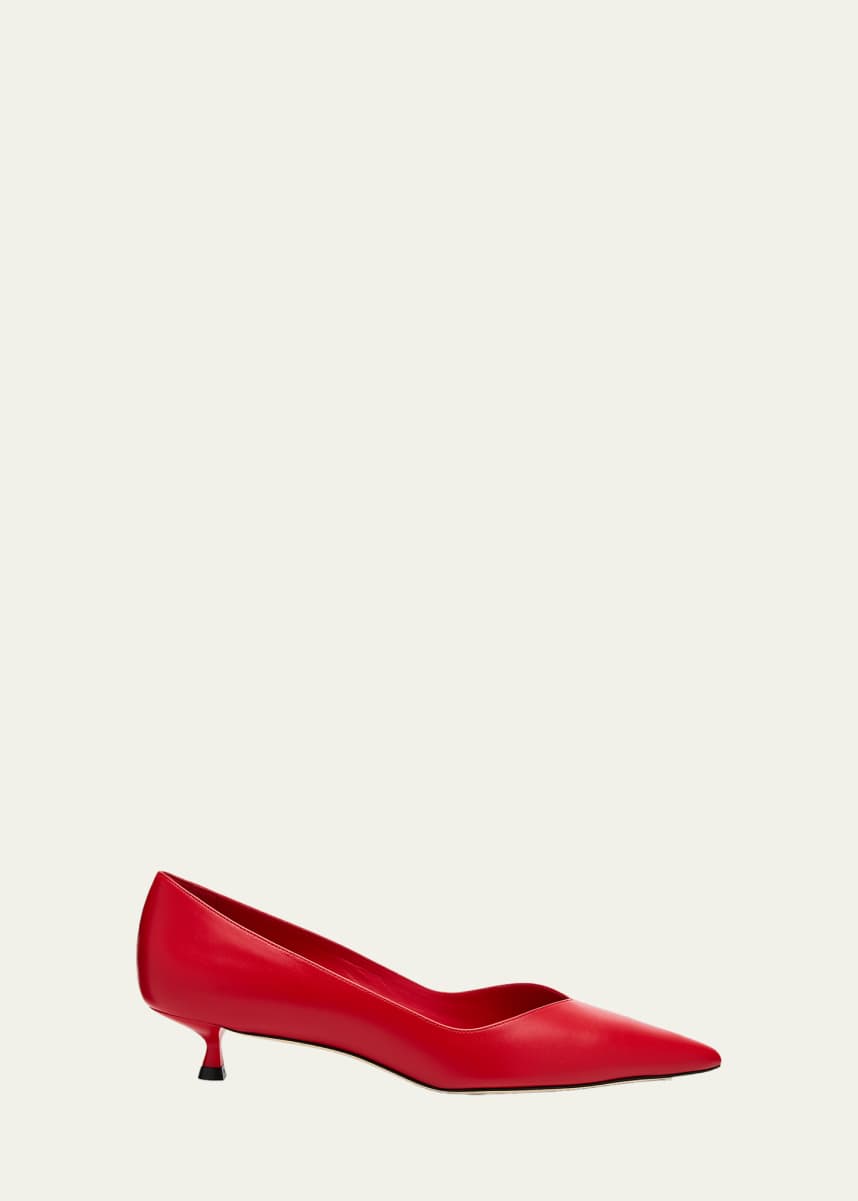 Stuart Weitzman Eva Leather Kitten-Heel Pumps