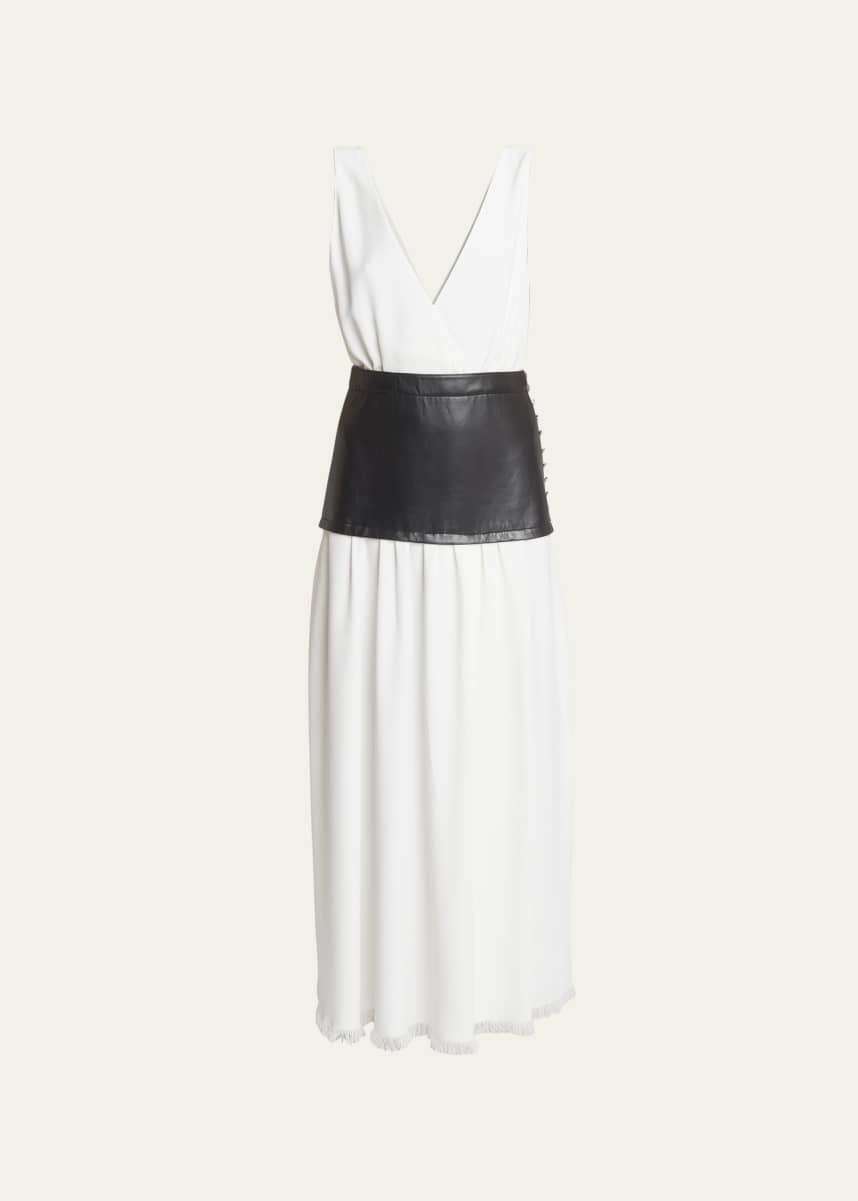 Proenza Schouler Viviane Viscose Frayed-Hem Maxi Dress with Leather Waist
