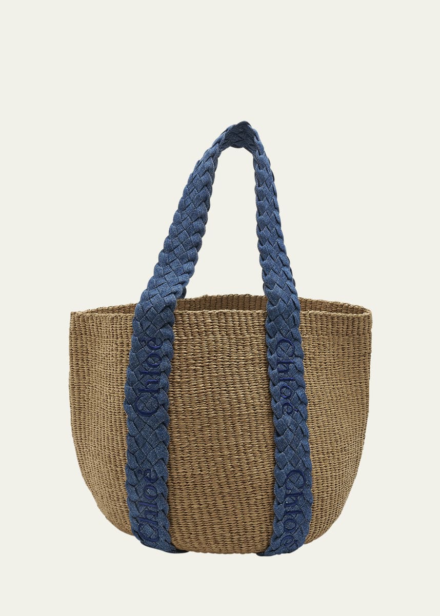 Chloe x Mifuko Woody Large Basket Bag with Braided Denim Handles