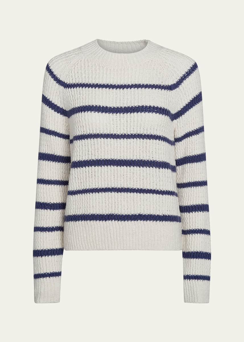 Vince Ribbed Stripe Raglan-Sleeve Crewneck Sweater