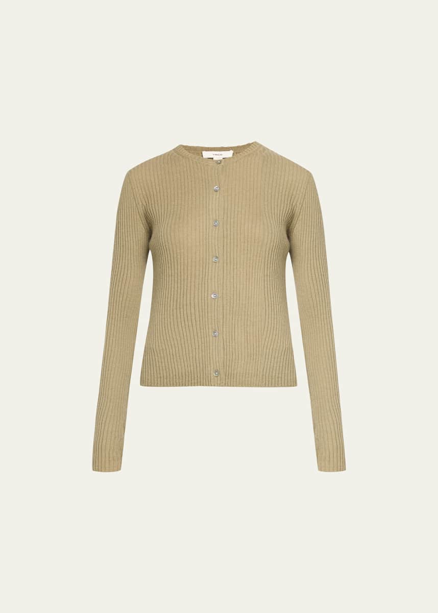 Vince Ribbed Cashmere and Silk Fitted Cardigan