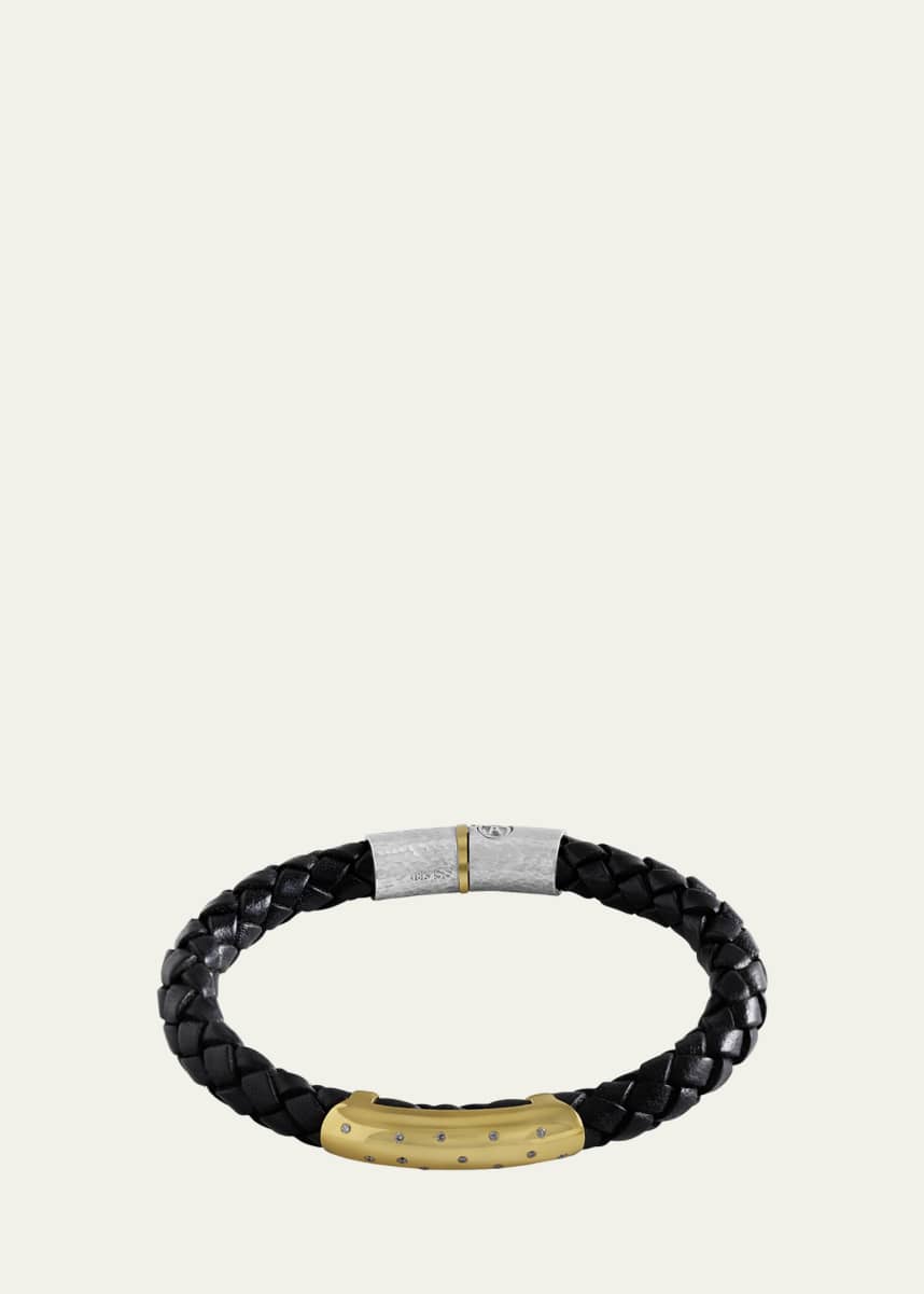 Jorge Adeler Men's Braided Leather Bracelet with Diamonds