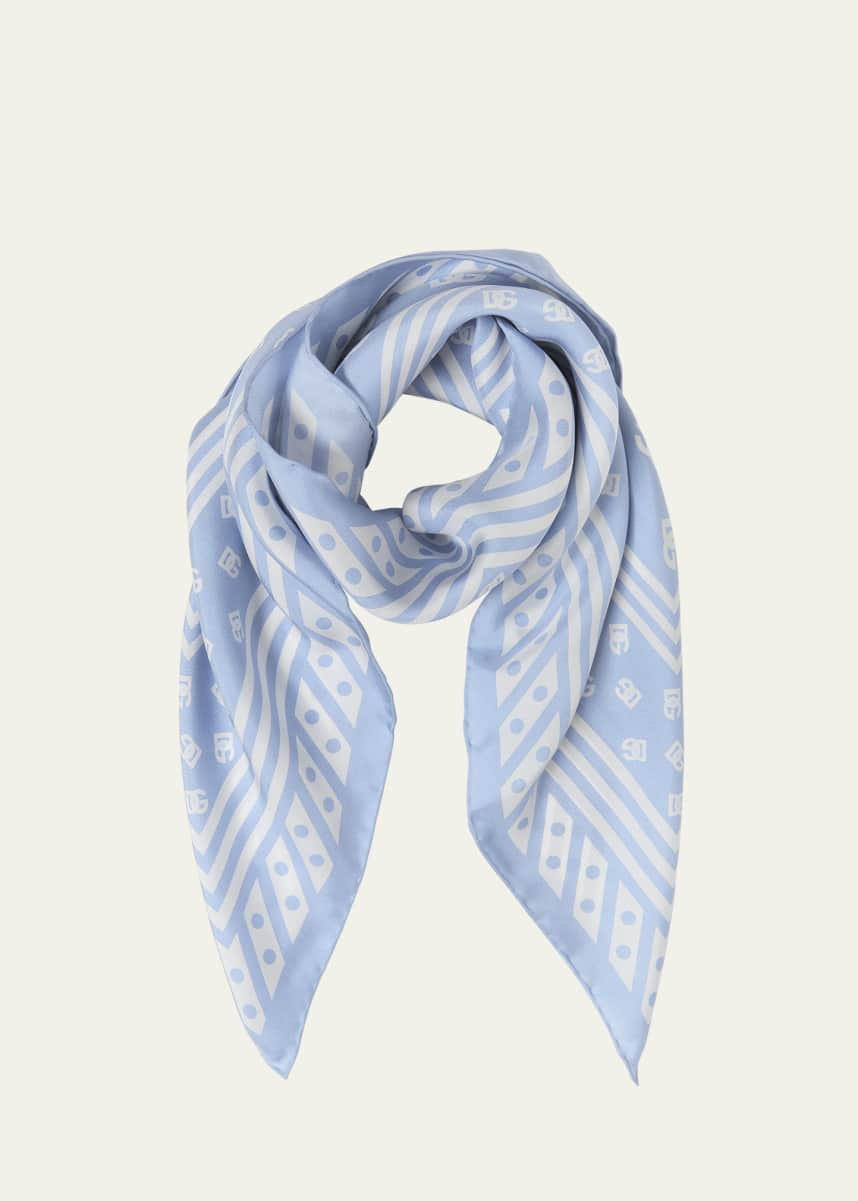 Dolce&Gabbana Polka-Dot DG Monogram Silk Twill Square Scarf