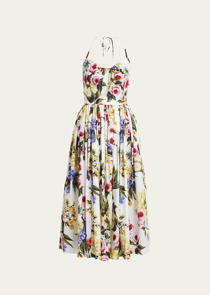 Dolce&Gabbana Floral Print Poplin Halter Midi Dress