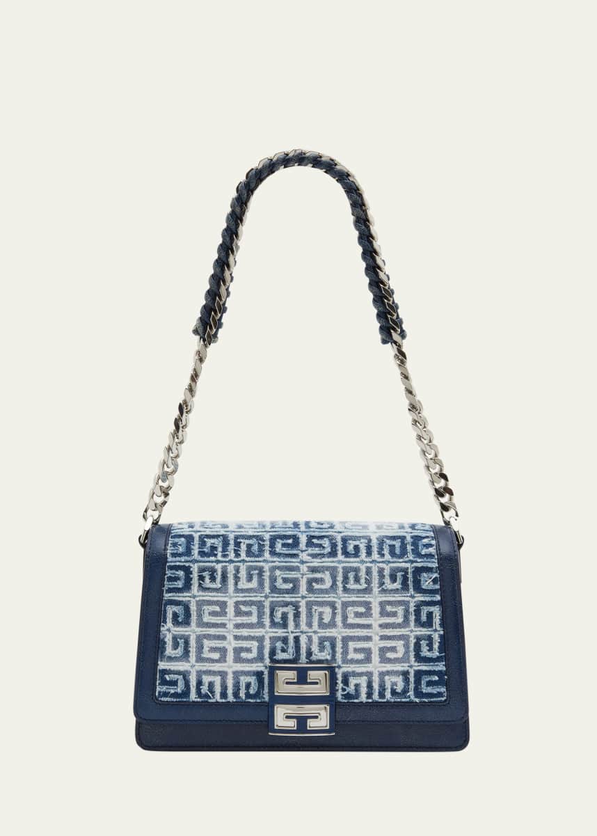 Givenchy 4G Shoulder Bag in Distressed Denim with Woven Chain Strap