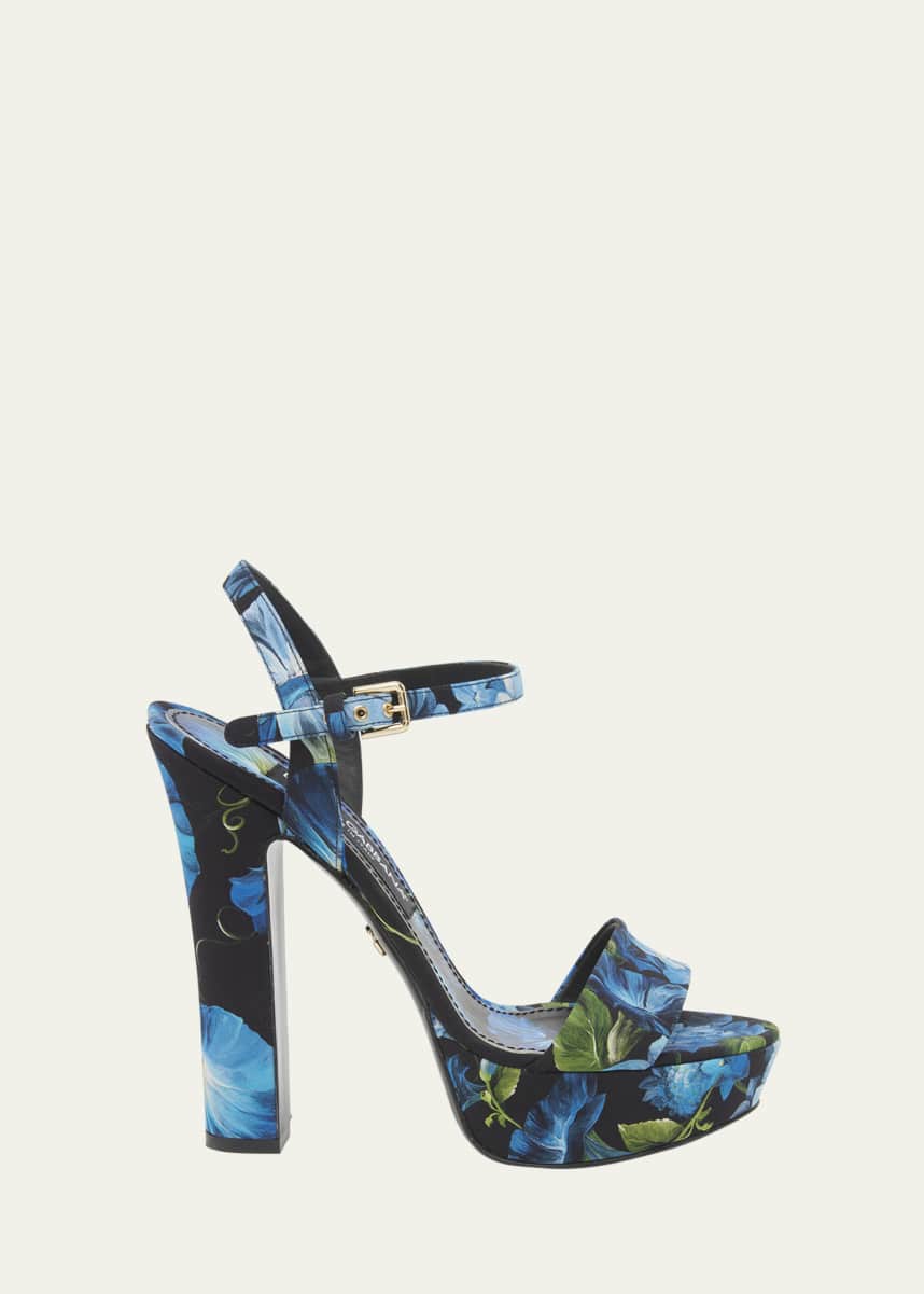 Dolce&Gabbana Floral Silk Ankle-Strap Platform Sandals
