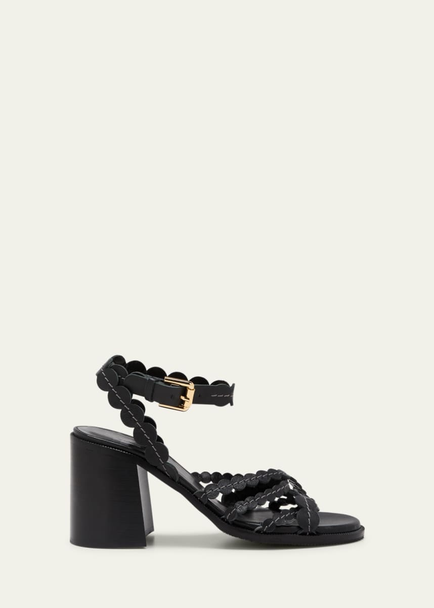 See by Chloe Kaddy Scallop Leather Block-Heel Sandals