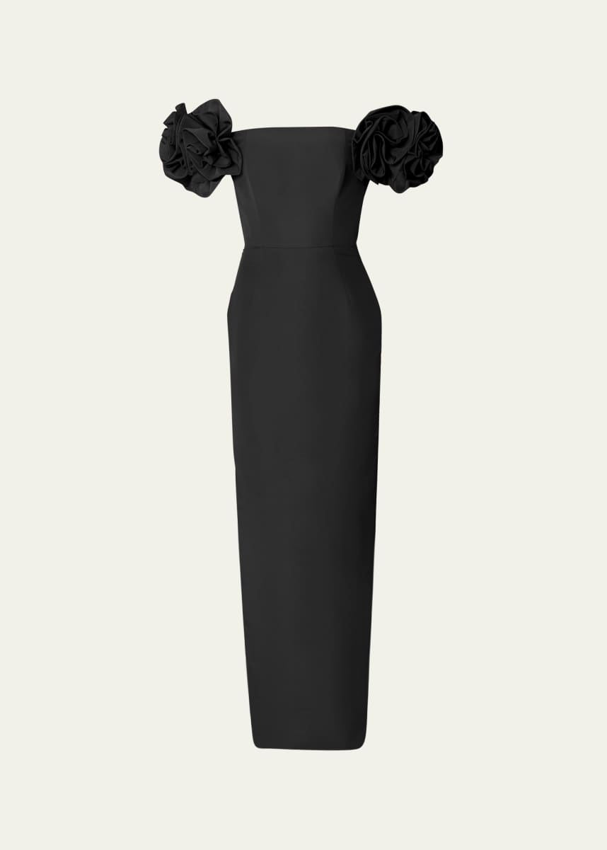 Carolina Herrera Off Shoulder Column Gown with Flower Detail