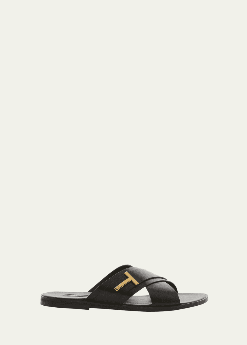 TOM FORD Men's Preston Leather Crisscross Slide Sandals