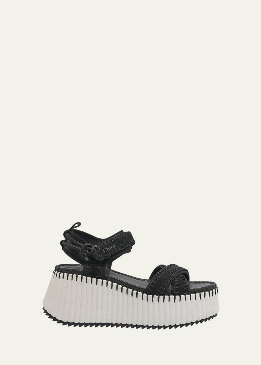 Chloe Nama Stitch Ankle-Strap Flatform Sandals